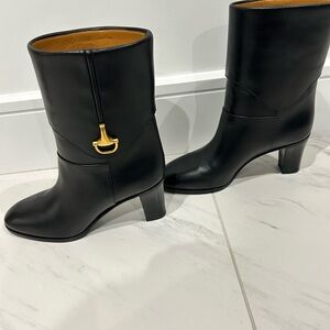 Gucci Black Heeled Boots with Gold Detail
